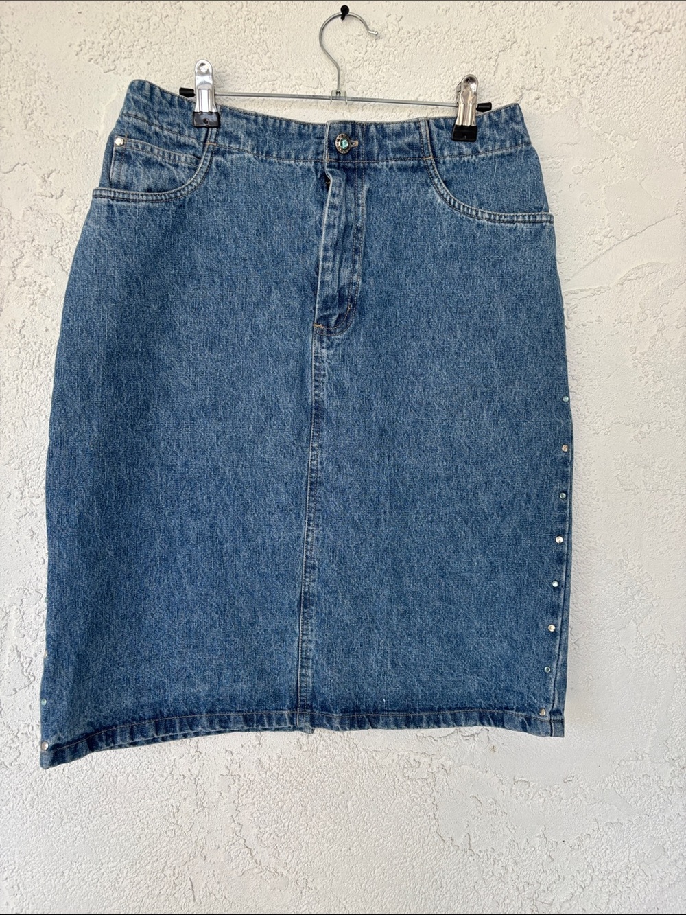 Faded Glory Blue Denim Pencil Skirt with Side Studs